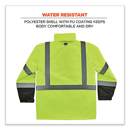 ergodyne GloWear 8384 Class 3 Hi-Vis Quilted Thermal Parka, Large, Lime (25564)