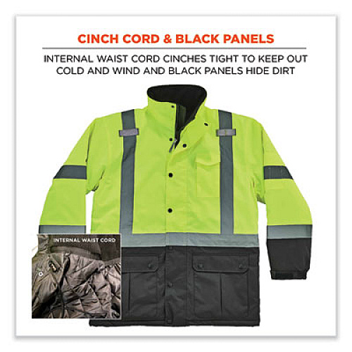 ergodyne GloWear 8384 Class 3 Hi-Vis Quilted Thermal Parka, Large, Lime (25564)