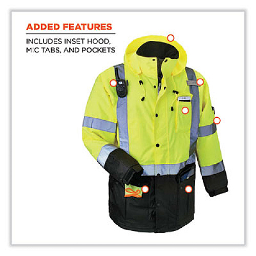 ergodyne GloWear 8384 Class 3 Hi-Vis Quilted Thermal Parka, X-Large, Lime (25565)