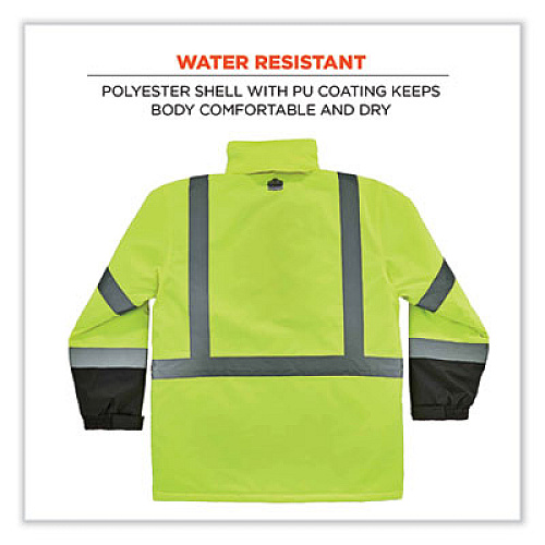 ergodyne GloWear 8384 Class 3 Hi-Vis Quilted Thermal Parka, 5X-Large, Lime (25569)