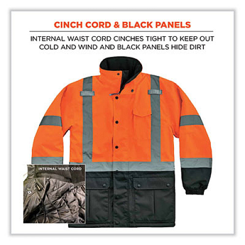 ergodyne GloWear 8384 Class 3 Hi-Vis Quilted Thermal Parka, Medium, Orange (25573)