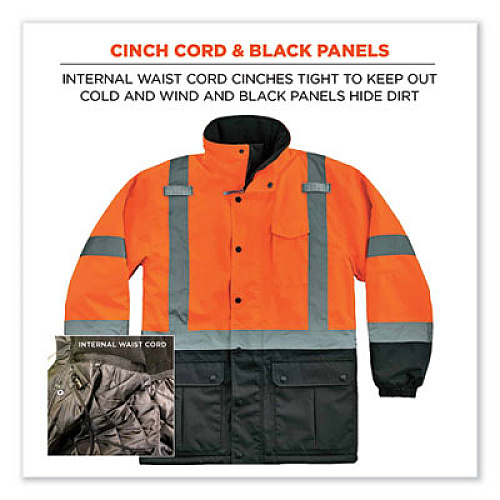 ergodyne GloWear 8384 Class 3 Hi-Vis Quilted Thermal Parka, X-Large, Orange (25575)
