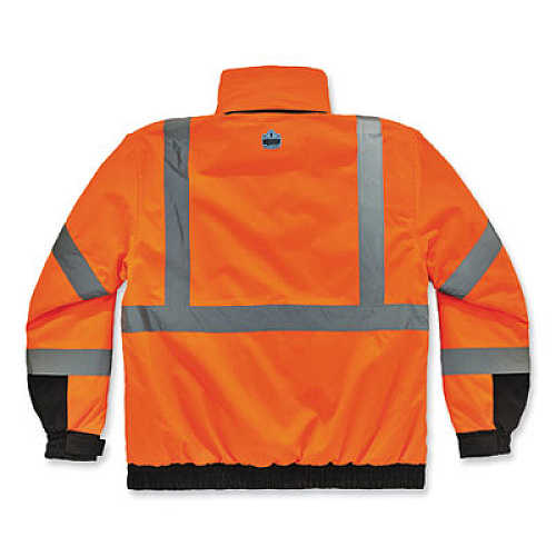 ergodyne GloWear 8381 Class 3 Hi-Vis 4-in-1 Quilted Bomber Jacket, Orange, X-Large (25585)