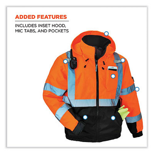 ergodyne GloWear 8377 Class 3 Hi-Vis Quilted Bomber Jacket, Orange, Medium (25613)