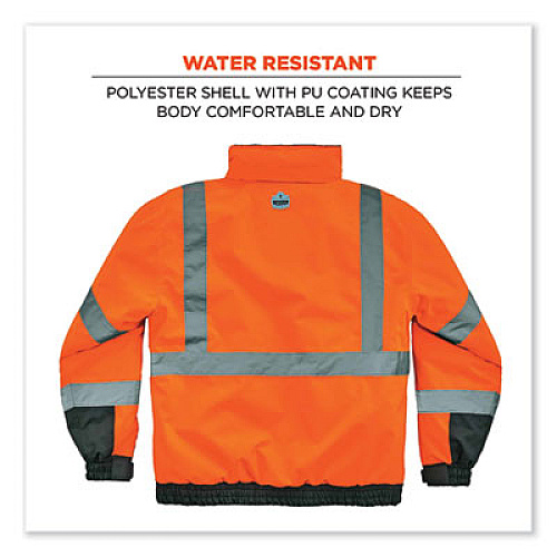 ergodyne GloWear 8377 Class 3 Hi-Vis Quilted Bomber Jacket, Orange, Large (25614)