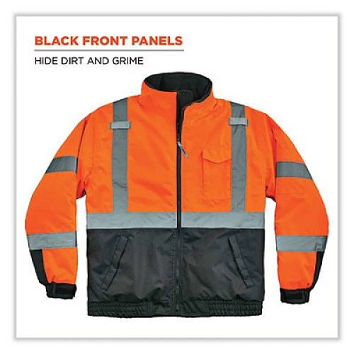 ergodyne GloWear 8377 Class 3 Hi-Vis Quilted Bomber Jacket, Orange, Large (25614)