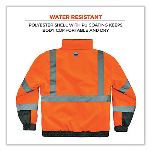 ergodyne GloWear 8377 Class 3 Hi-Vis Quilted Bomber Jacket, Orange, X-Large (25615)