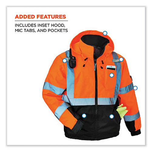 ergodyne GloWear 8377 Class 3 Hi-Vis Quilted Bomber Jacket, Orange, X-Large (25615)