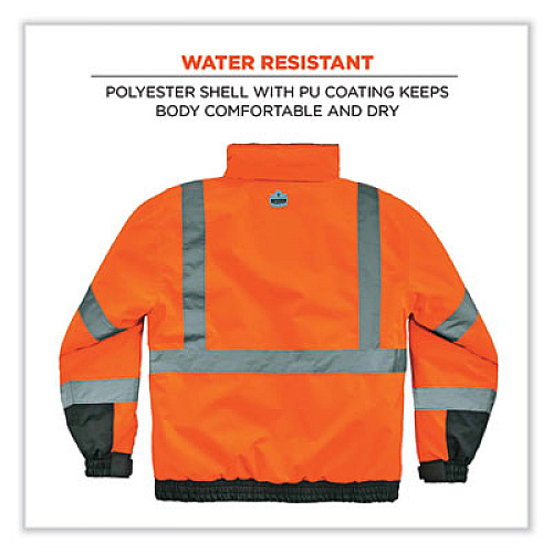 ergodyne GloWear 8377 Class 3 Hi-Vis Quilted Bomber Jacket, Orange, 2X-Large (25616)