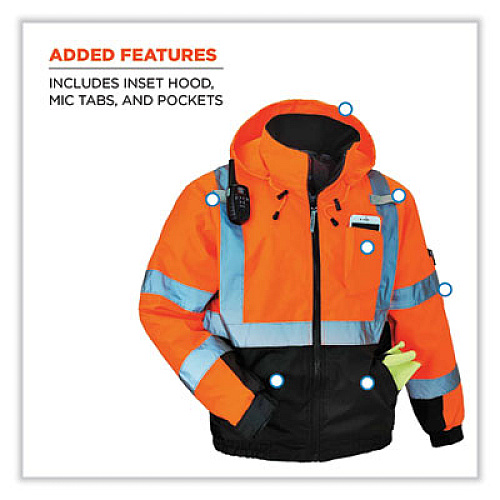 ergodyne GloWear 8377 Class 3 Hi-Vis Quilted Bomber Jacket, Orange, 2X-Large (25616)