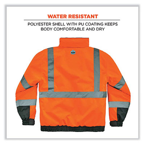 ergodyne GloWear 8377 Class 3 Hi-Vis Quilted Bomber Jacket, Orange, 4X-Large (25618)