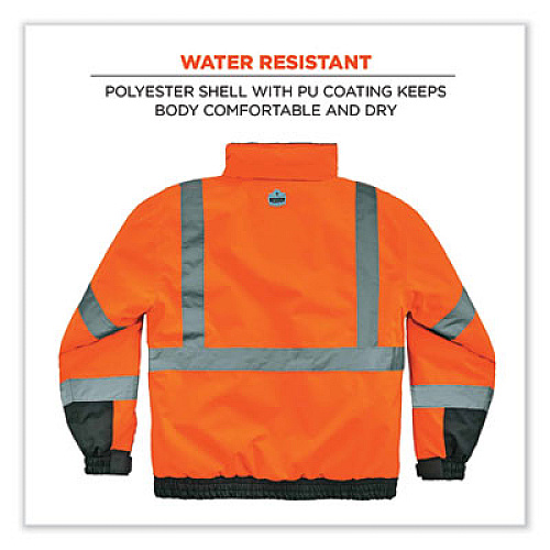ergodyne GloWear 8377 Class 3 Hi-Vis Quilted Bomber Jacket, Orange, 5X-Large (25619)