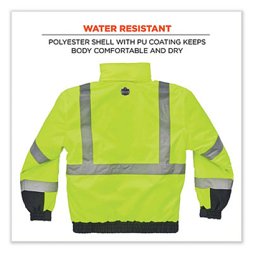 ergodyne GloWear 8377 Class 3 Hi-Vis Quilted Bomber Jacket, Lime, Small (25622)