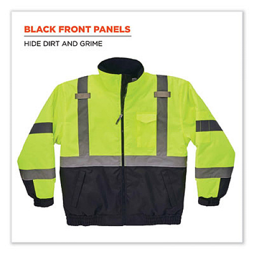 ergodyne GloWear 8377 Class 3 Hi-Vis Quilted Bomber Jacket, Lime, Small (25622)