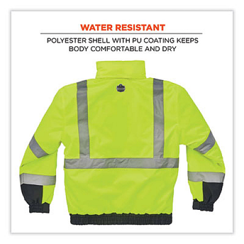 ergodyne GloWear 8377 Class 3 Hi-Vis Quilted Bomber Jacket, Lime, Large (25624)