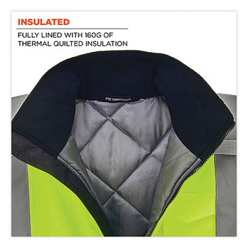 ergodyne GloWear 8377 Class 3 Hi-Vis Quilted Bomber Jacket, Lime, Large (25624)
