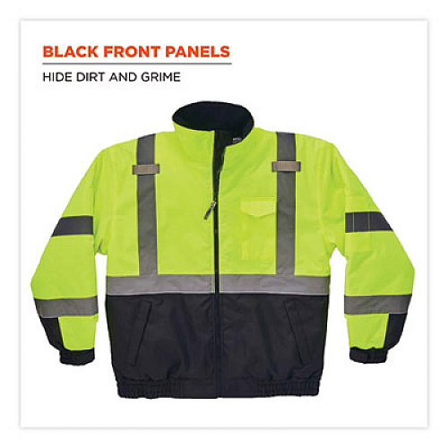 ergodyne GloWear 8377 Class 3 Hi-Vis Quilted Bomber Jacket, Lime, Large (25624)