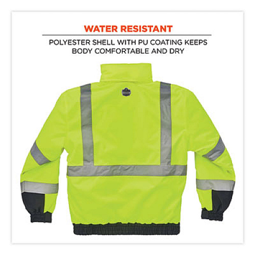 ergodyne GloWear 8377 Class 3 Hi-Vis Quilted Bomber Jacket, Lime, X-Large (25625)