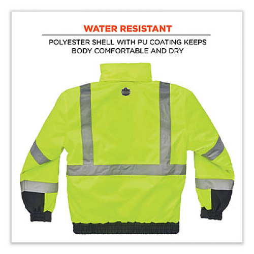 ergodyne GloWear 8377 Class 3 Hi-Vis Quilted Bomber Jacket, Lime, 2X-Large (25626)