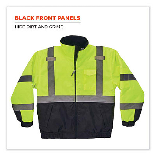 ergodyne GloWear 8377 Class 3 Hi-Vis Quilted Bomber Jacket, Lime, 2X-Large (25626)