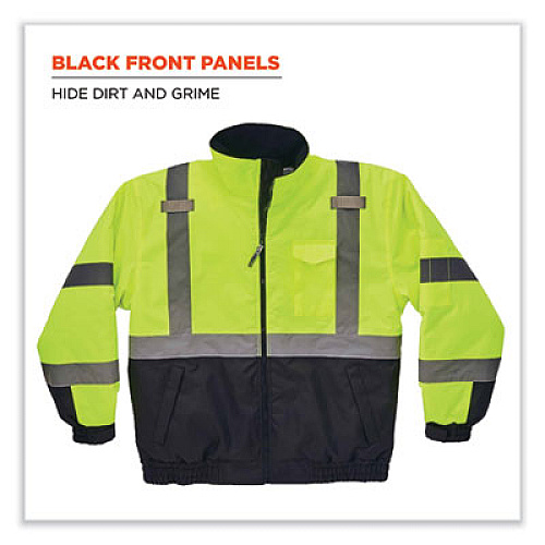 ergodyne GloWear 8377 Class 3 Hi-Vis Quilted Bomber Jacket, Lime, 3X-Large (25627)