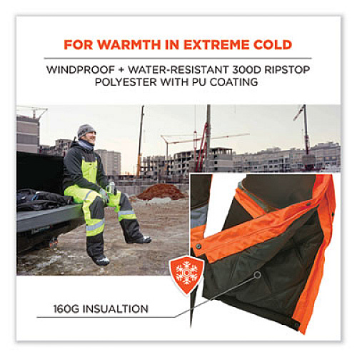 ergodyne GloWear 8928 Class E Hi-Vis Insulated Bibs, Large, Orange (25634)