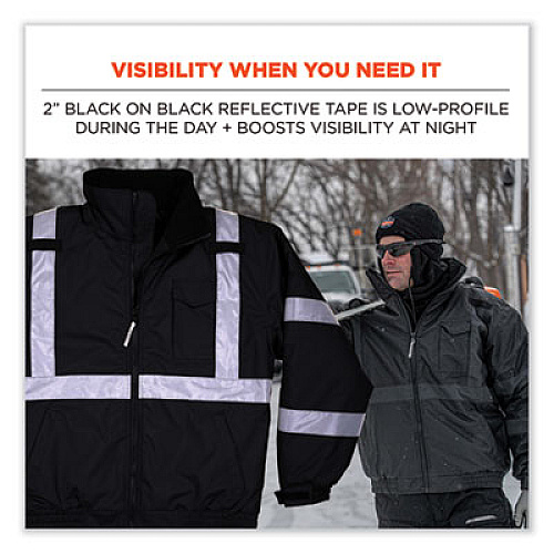 ergodyne GloWear 8377EV Non-Certified Hi-Vis Quilted Bomber Jacket, Black, 2X-Large (25646)