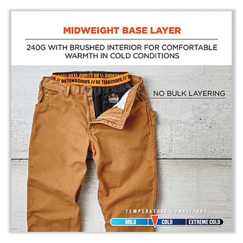 ergodyne N-Ferno 6480 Midweight Base Layer Pants - 240 g, Large, Black (40804)