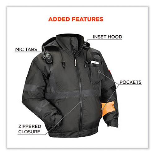 ergodyne GloWear 8377EV Non-Certified Hi-Vis Quilted Bomber Jacket, Black, X-Large (25645)