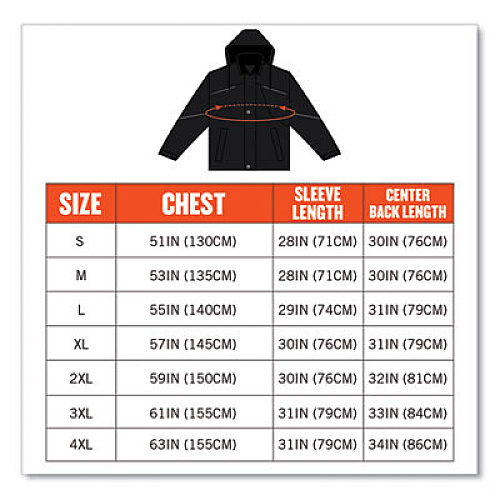 ergodyne N-Ferno 6467 Winter Work Jacket with 300D Polyester Shell, Small, Black (41122)
