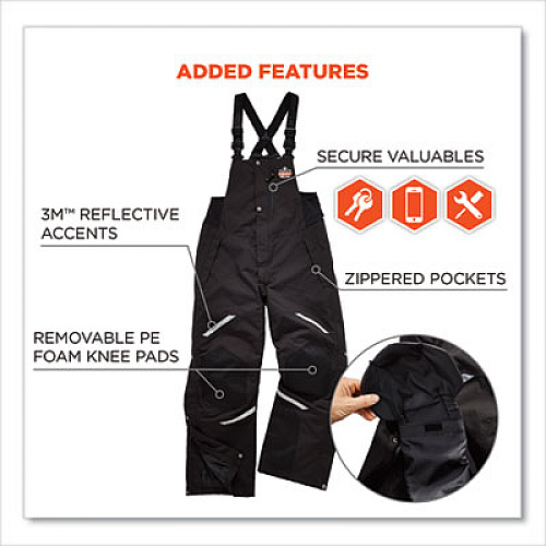 ergodyne N-Ferno 6471 Thermal Bibs with 500D Nylon Shell, Medium, Black (41213)