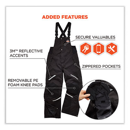 ergodyne N-Ferno 6471 Thermal Bibs with 500D Nylon Shell, X-Large, Black (41215)