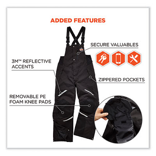 ergodyne N-Ferno 6471 Thermal Bibs with 500D Nylon Shell, 2X-Large, Black (41216)