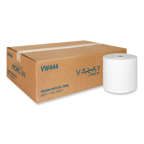 Valay Proprietary Roll Towels, 1-Ply, 7" x 800 ft, White, 6 Rolls/Carton (VW444)