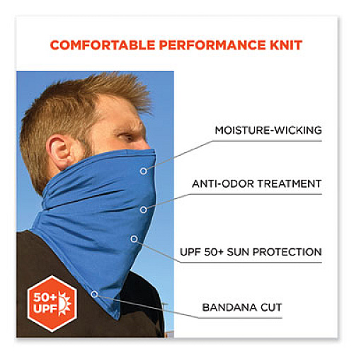 ergodyne Chill-Its 6483 Cooling Neck Gaiter Bandana Pocket, Polyester/Spandex, Small/Medium, Blue (42133)
