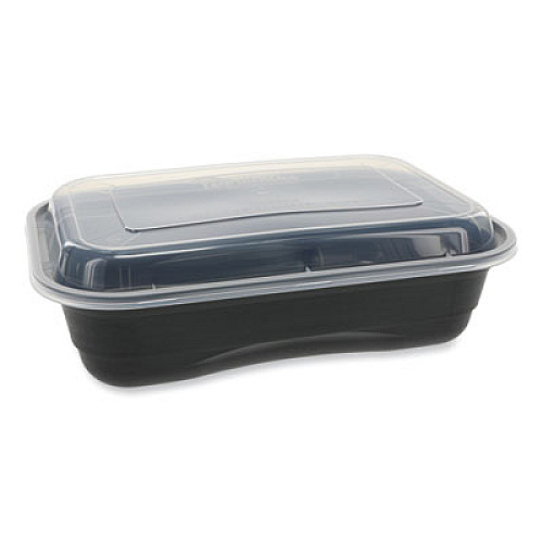 Pactiv Evergreen EarthChoice Versa2Go Microwaveable Container, 36 oz, 8.4 x 5.6 x 2, Black/Clear, Plastic, 150/Carton (NV2GRT3688B)