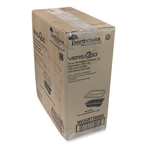 Pactiv Evergreen EarthChoice Versa2Go Microwaveable Container, 36 oz, 8.4 x 5.6 x 2, Black/Clear, Plastic, 150/Carton (NV2GRT3688B)