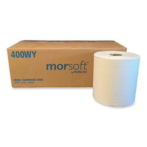 Morcon Tissue Morsoft Controlled Towels, Y-Notch, 1-Ply, 8" x 800 ft, White, 6 Rolls/Carton (400WY)