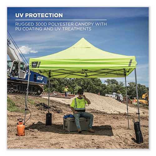 ergodyne Shax 6000 Heavy-Duty Pop-Up Tent, Single Skin, 10 ft x 10 ft, Polyester/Steel, Lime (12900)