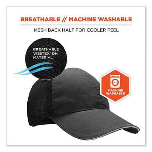 ergodyne Skullerz 8946 Baseball Cap, Cotton/Polyester, One Size Fits Most, Black (23400)