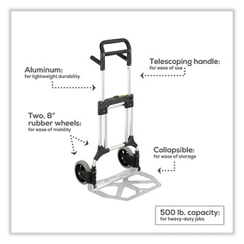 Safco Stow-Away Heavy-Duty Hand Truck, 500 lb Capacity, 23 x 24 x 50, Aluminum (4055NC)