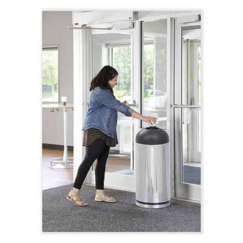 Safco Waste Receptacle, 15 gal, Steel, Stainless Steel/Black (9871)
