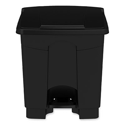 Safco Plastic Step-On Receptacle, 8 gal, Metal, Black (9924BL)