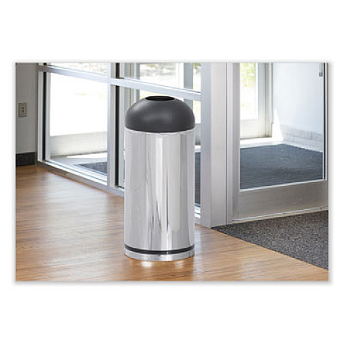 Safco Waste Receptacle, 15 gal, Steel, Stainless Steel/Black (9871)