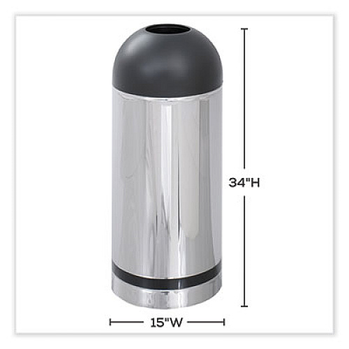 Safco Waste Receptacle, 15 gal, Steel, Stainless Steel/Black (9871)