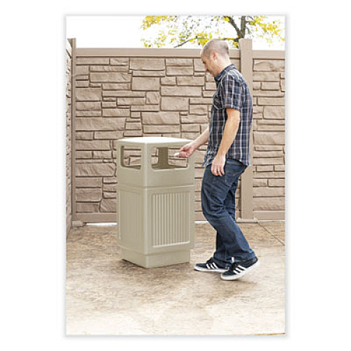 Safco Canmeleon Recessed Panel Receptacles, Side-Open, 38 gal, Polyethylene, Tan (9476TN)