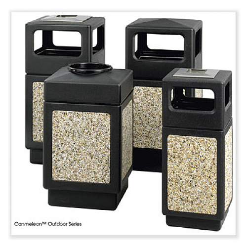 Safco Canmeleon Aggregate Panel Receptacles, Top-Open, 38 gal, Polyethylene, Black (9471NC)