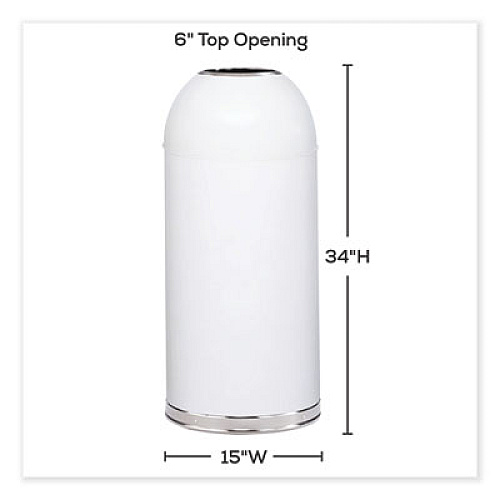 Safco Open Top Dome Receptacle, 15 gal, Steel, White (9639WH)