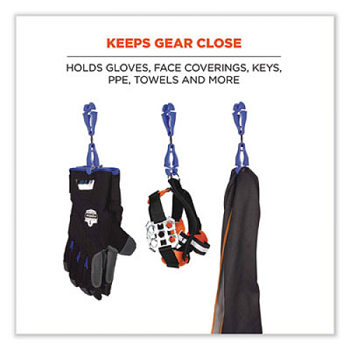 ergodyne Squids 3420 Dual Clip Swivel Glove Clip Holder, 1 x 0.6 x 5.5, Acetal Copolymer, Blue, 100/Pack (19517BULK)