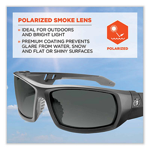 ergodyne Skullerz Odin Safety Glasses, Matte Black Full Frame, Polarized Smoke Dual Lens (50431)